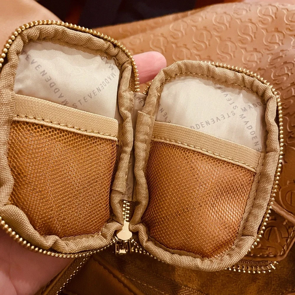 Steve Madden Bags x 3: one Light Brown Shoulder Tote, a Pouch & a keychain Bag